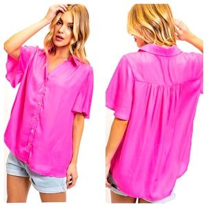 3/$15 Collared Short Sleeve Button Down Loose Fit Blouse